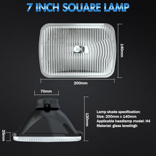 Ihnzcb H6054 HEADLIGHT HOUSING+H4/9003 BULBS 7X6 Inch H6054 Glass Square Headlight Housing + H4/9003 High Low Beam Bulbs For Cars,Truck And Van,Halogen Sealed High Low Dual Beam,Oem Style Original Classic Look Conversion Assembly Pair Kit thumb #5