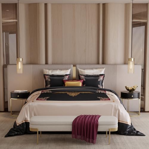 Image of Stoa Paris 300TC UltraSatin Super Size 7 Piece Comforter Set, 274cm x 274cm Ideal for King & Double Bed, Gentle on Skin & Hair, Fade & Wrinkle Resistant, Home Decor, Quick Dry, Coronation - Black