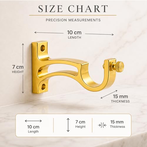 Image of Elite Aluminum Curtain Rod Brackets - Heavy-Duty Wall Mount Clamps for Curtain Rod Support for Door and Window Curtain Rods with Screw and Wall Plug - Pack of 2PCS (Gold Arc)