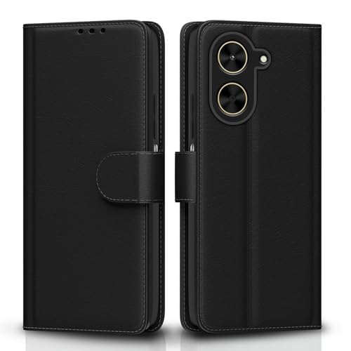 Image of Amazon Basics Flip Cover for Poco C71 / Redmi A5 Leather Finish | Wallet Stand and Shock Proof | Inside TPU with Card Pockets | Complete Protection Flip Case(Black)