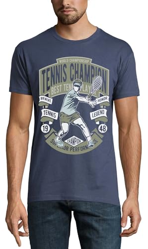 T-shirt tennis performance coton bleu denim col rond pour homme