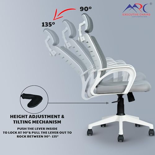 Image of MRC Boom Mesh Ergonomic Desk Office Chair with 3 Years Warranty & DIY Assembly,Tilting Mechanism, Comfortable Seat and Revolving Nylon Base Ideal for Work from Home & Study (Grey & White, High Back)