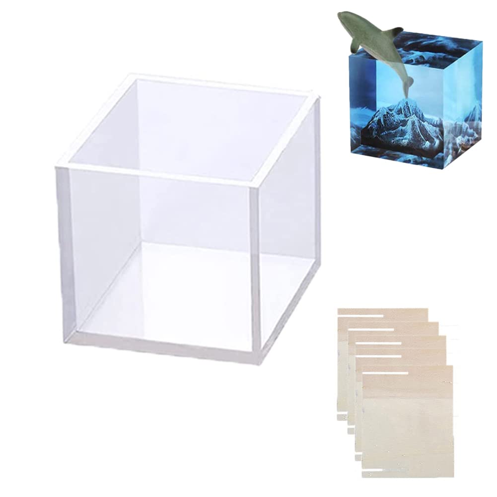 URFEDA Square Resin Moulds, Silicone Mould Box, 3D Cube Epoxy Resin Moulds, Resin Casting Resin Silicone Mould, DIY Resin Set, Mould for Cup, Candles, Soap, 7 cm