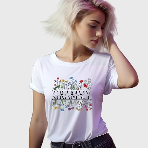 Generic Custom Grammy Floral T-Shirt, Personalized Grammy with Grandkids Name Shirt, Gift for Grammy, GrandmotherTshirt Gift Multi, Medium3