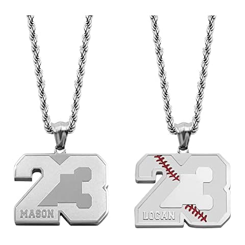 AILIN Custom Number Necklace For Athletes Stainless Steel Personalized Name Baseball Number Pendant Necklace For Men Basketball Football Chain Sport Jewelry Cover