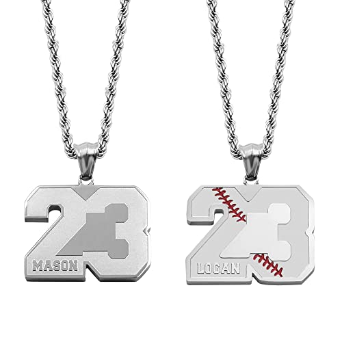 AILIN Custom Number Necklace For Athletes Stainless Steel Personalized Name Baseball Number Pendant Necklace For Men Basketball Football Chain Sport Jewelry