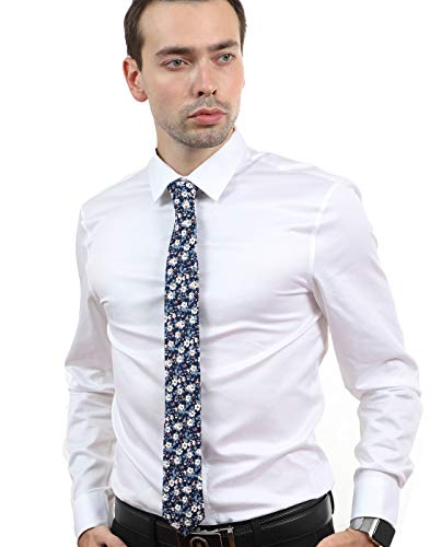 Image of JESLANG Men's Cotton Printed Floral Tie 2.56 inch Skinny Narrow Necktie Various Designs