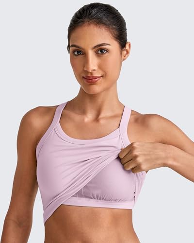 Image of G4Free Barefeel Cropped Workout Tops for Women Built in Bra Removable Padded Longline Sports Bras Racerback Yoga Tops
