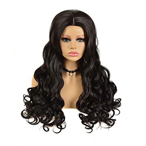 Lady Body Wave Wig Pure Color Nature Curly Synthetic Heat Resistant Weave Full Wigs for Women(1B# Natural Black,24'')