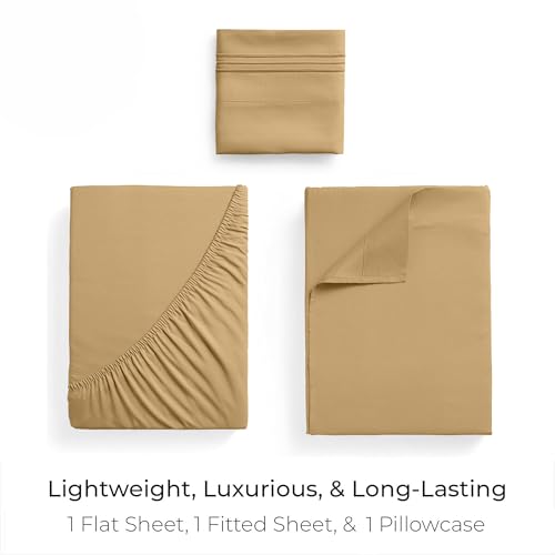 Image of Mellanni Twin Sheets Set - 3 PC Iconic Collection Bedding - Hotel Luxury, Extra Soft, Cooling Bed Sheets - Wrinkle, Fade, Stain Resistant (Twin, Gold)