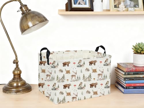 Image of Rectangle Animal Basket Cute Storage Bin Organizer Box for Room Decor Gift Basket(Woodland animal)