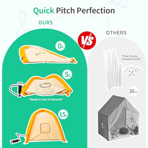 HalloDeer Kids Play Tent, Inflatable Toddler Tent Dome for Boys & Girls, Indoor Kids Tents, Portable Foldable Playhouse for Outdoor, 51x51x43 in, Yellow — view 2