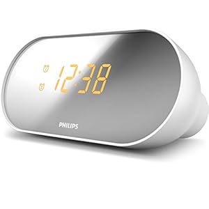 Philips Audio AJ2000/12 Radiowecker mit zwei Alarmen (Digitaler UKW Tuner) Spiegel weiß, H8.52, W18.5, D8.1cm