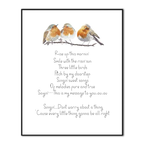 Watercolor Birds Inspirational Quote Art Print, Every Little Thing is Gonna Be Alright Wall Art, Nursery Decor, Kids Room Wall Art, Three Little Birds Wall Decor Aesthetic for Living Room Bedroom
