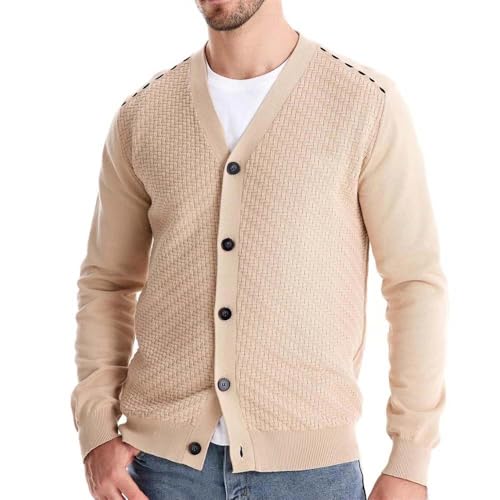 Men Slim Fit V Neck Button Front Knit Cardigan Sweater Casual Soft Long Sleeve Textured Knitwear2