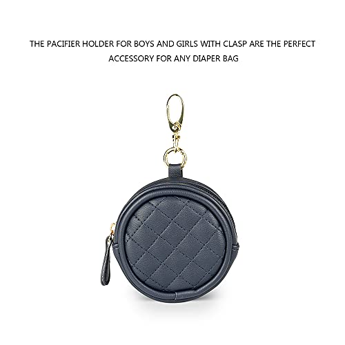 Image of Pacifier Case Bag - Leather Pacifier Holder with Clip for Diaper Bag Stroller Purse Charm, Holds 2 Pacifiers Outdoor Travel (Dark Blue)