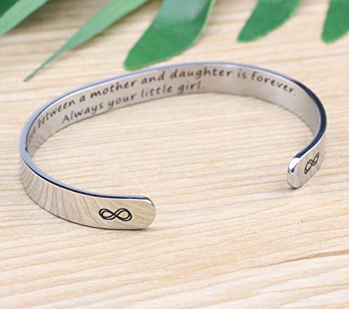 Mother Bracelet Gifts From Daughter Mothers Day Birthday Christmas Cuff Bangle 316L Stainless Steel Jewelry Engraved The Love Between A Mother And Daughter Is Forever Always Your Little Girl #TOP3