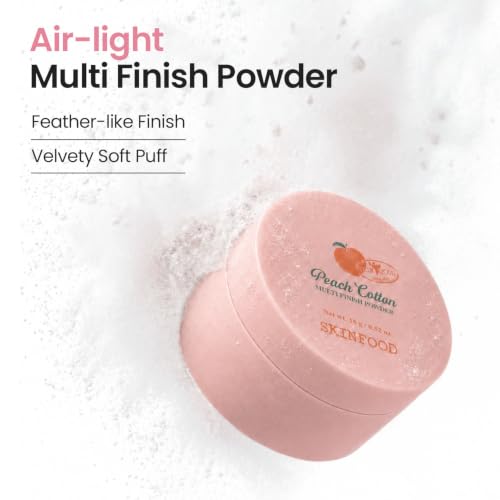 Image of SKINFOOD Peach Cotton Multi Finish Powder 15g - Extract & Calamin Contained Sebum Control Silky Powder for Oily Skin, Stocking Stuffers, Sweet Peach Scent with Baby Skin