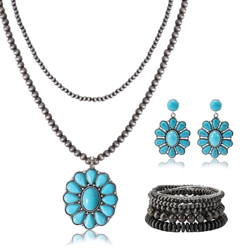 RYPWI 3-piece Bohemian Jewelry Set with a Round Turquoise Necklace,