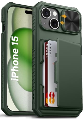 Vihibii for iPhone 15 / iPhone 14 / iPhone 13 with Card Holder (4 Cards) & Slide Camera Cover, Military Grade Drop Protection, Rugged Hard Back & Silicone Edge Wallet Phone Case 6.1 Vihibii for iPhone 15 / iPhone 14 / iPhone 13 with Card Holder (4 Cards) & Slide Camera Cover, Military Grade Drop Protection, Rugged Hard Back & Silicone Edge Wallet Phone Case 6.1