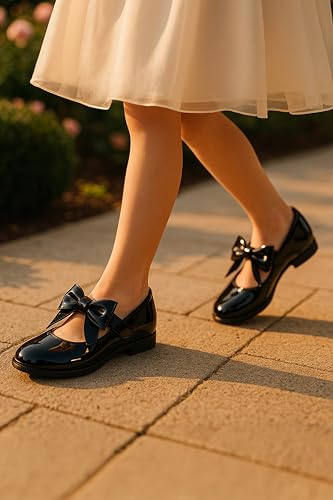 SIRRI Girls Bow Mary Jane Flats Hook-and-Loop Wedding Communion Party Shoes4