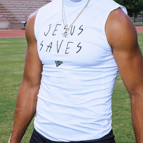 "Jesus Saves Men's Compression Tank Top Sleeveless Sweat-Wicking Christian Workout Shirt Tight Fit3