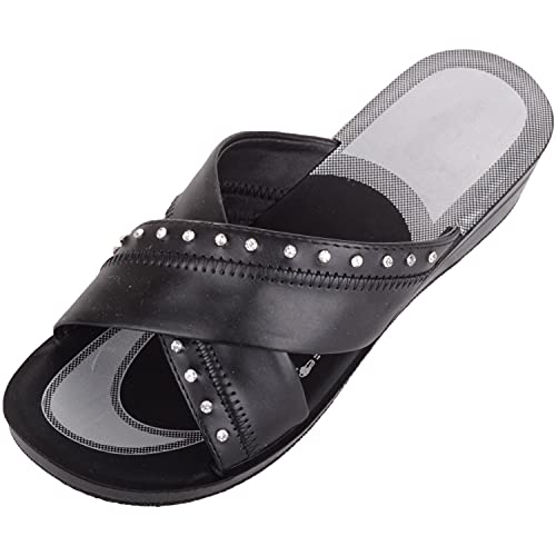 ABSOLUTE FOOTWEAR Womens Slip On Lightweight Cross Over Strapped Summer Holiday Wedge Mule Sandal - Black - UK 7 / EU 40