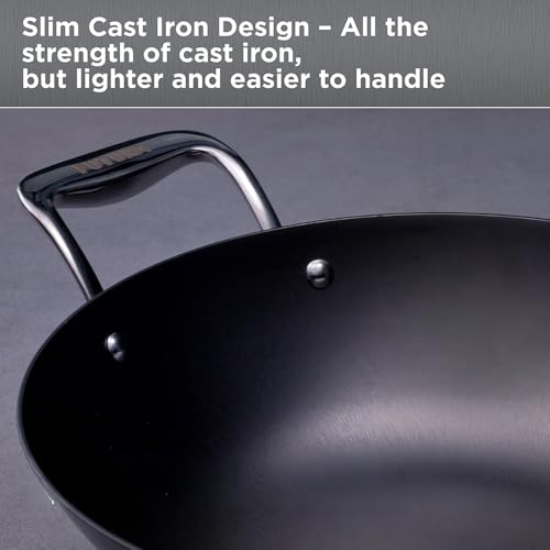Image of Hawkins 4 Litre Futura Slim Cast Iron Kadhai | Induction & Gas Compatible | Ideal for Deep Frying & Curries | with Glass Lid | Black (IMK40G)|Induction and Gas Stove Compatible