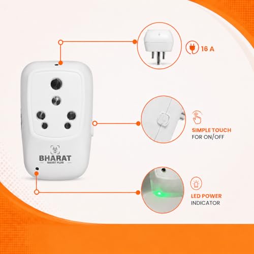 Image of Bharat Smart Plug 16A Heavy Duty | WiFi Alexa Enabled Smart Plug for AC, Geyser, Heater | Accurate Energy Monitoring, Timer, Remote Control | No Hub Required | Made in India | Universal Socket