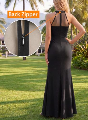 Image of VFSHOW Womens Formal Sexy Halter High Slit Prom Wedding Guest Maxi Dress 2023 Illusion Sweetheart Neckline Evening Long Gown