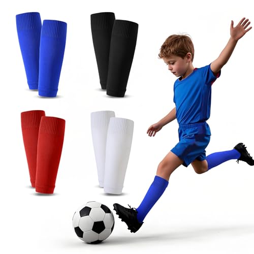 RoserRose 4 pares de calcetines para niños de fútbol, calcetines de tubo de fútbol, espinilleras, sin calcetines, calcetines deportivos, calcetines de entrenamiento, calcetines de fútbol para niños,