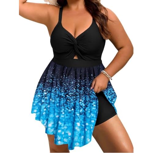 Arolina Plus Size Bathing Suit for Women Swim Dress Tummy Control Swimsuits Two Piece Flowy Tankini with Shorts 12 Plus 01-flower07