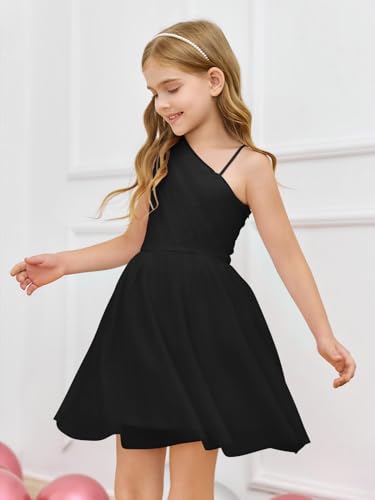 Batermoon Girls One Shoulder Dress Summer Party Graduation Semi Formal Short Dresses 5-14 Years3