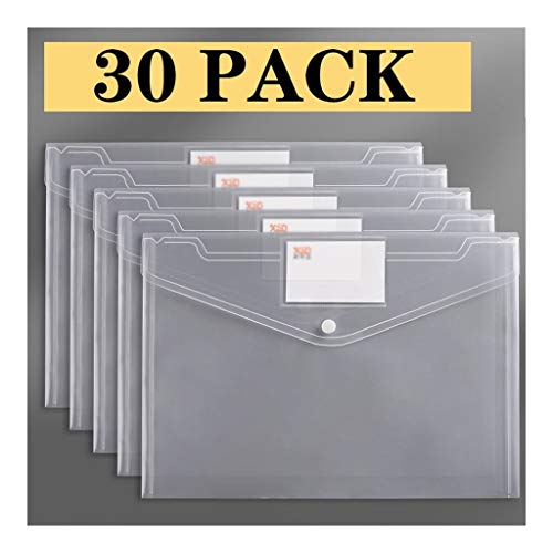 Porte-bloc 30pcs Enveloppes en plastique, clair Enveloppe réutilisable polyéthylène Dossier de fichier étanche avec boutons-pression, for bureau de l'école de couleurs assorties Range documents porte-