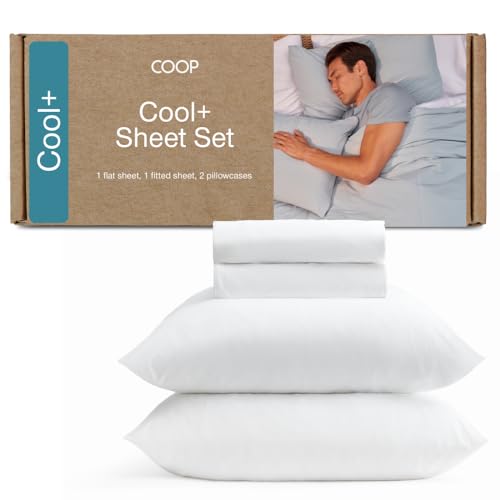 Image of Coop Home Goods Cool+ Cooling Bed Sheets, 4 Piece King Sheet Set, White Breathable Cooling and Super Soft, Luxury Spa & Hotel Quality, King Size Bed Set