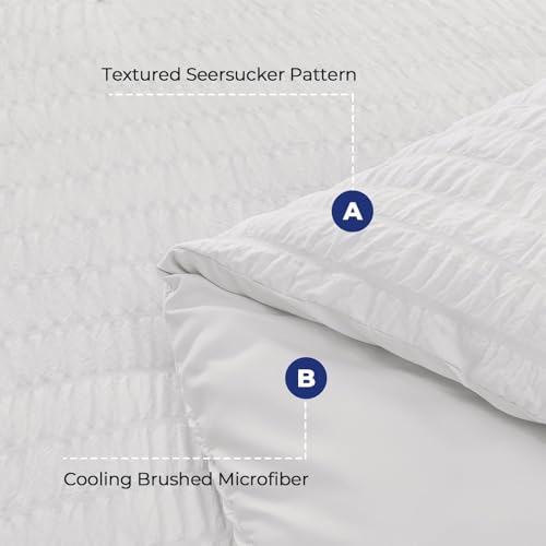 Image of HYMOKEGE White King Size Comforter Set Seersucker 7 Pieces, All Season Luxury Bed in a Bag for Bedroom, Bedding Set with Comforters, Sheets, Pillowcases & Shams