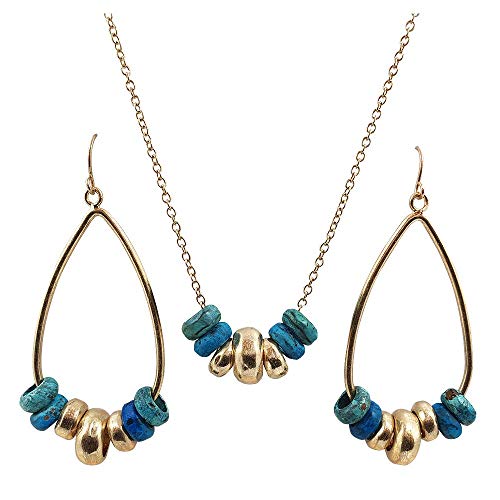 onomarket Bohemian Style Patina Plated Gold Plate Ball Necklace and Bohemian Style Patina Plated Gold Plate Ball Hoop Earring for Women and Girls