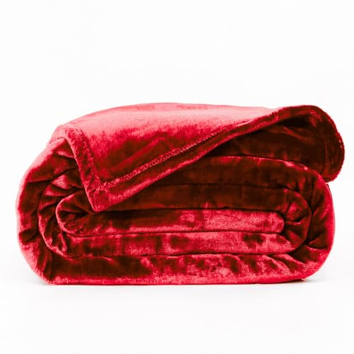 Image of ABRAZO AC Blanket | 300 GSM Lightweight Super Soft Cozy for Bed, Sofa, Couch, Travel & AC Room | Double Bed 220x240 cm | Solid Color | Breathable All-Season Comfort (Red)