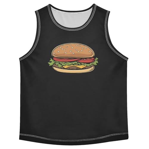 Boys Tank Top Shirts Hamburger Cartoon Food Print Sleeveless T-Shirts Crew Neck for Kids Clothing Children