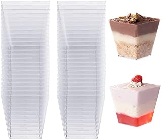 MATANA - 48 Clear Multi-use Plastic Square Cheesecake Dessert Pots Party Cups - 225ml