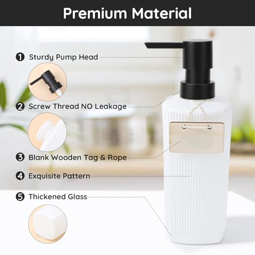 Image of Segbeauty 2pcs 11.8oz Refillable Glass Soap Dispenser for Toiletries, Empty Soap Dispenser for Kitchen, 350ml White Liquid Pump Dispensers for Bathroom Lotion Container with Vertical Stripe