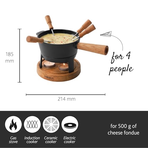 Image of Boska Cheese Fondue Party Set - Fondue Pot Set Microwave Safe Ceramic Hot Pot Chocolate Fountain Snack - Wedding Registry Items Small Kitchen Appliances for up to 4 Persons