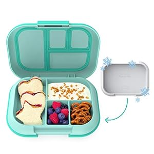 Bentgo® Kids Chill Lunch Box – Leak-Proof Bento Box with Removable Ice Pack & 4 Compartments for On-the-Go Meals – Microwave & Dishwasher Safe, Patented Design, & 2-Year Warranty (Aqua)