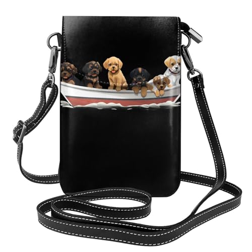 Sacoche téléphone portable en cuir anti-rayures motif chiots sur un bateau