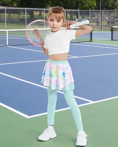JiAmy 2 in 1 Girls Leggings with Skirt High Waisted Tennis Athletic Flowy Skort Legging for Kids3