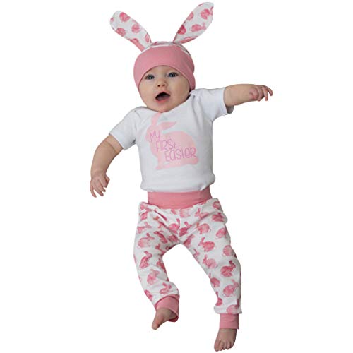 Ostern Baby Kleidung Set My First Easter Neugeborenes Mädchen Jungen Cartoon Erste Ostern 9D Bunny Outfits Romper + Bunny Pants + Rabbit Hut Set Mein erstes Ostern Babybekleidung