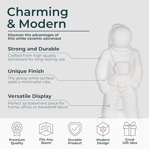 Figurita astronauta moderna de cerámica blanca 12 pulgadas miniatura 5