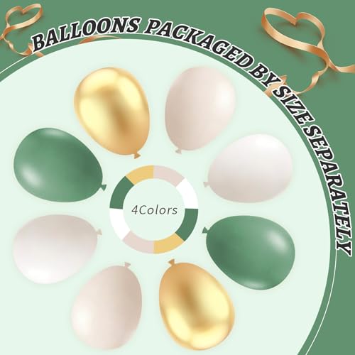 Image of 412Pcs Sage Green White Sand Gold Balloons Garland Arch Kit,18 12 10 5 Inch Different Sizes Balloons for Baby Shower Wedding Birthday Gender Reveal Party Decoration