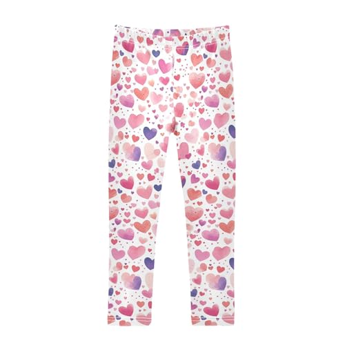 Hearts Pink Purple Watercolor Kids Girl's Cotton Leggings Fashion Full Length Activewear Sports