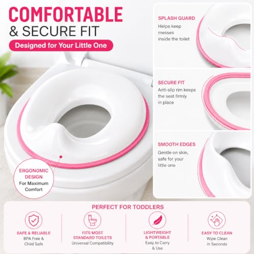 Image of Zollyss Potty Seat for Kids 2-5 Years, Portable Baby Toilet Seat Cover with Splash Guard, Non-Slip Toddler Potty Training Seat for Boys & Girls, Fits Round & Oval Western Toilets, Pink